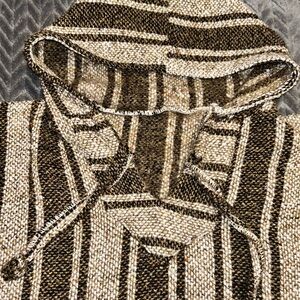 Striped Hooded Baja Pullover Parka in Brown and Cream